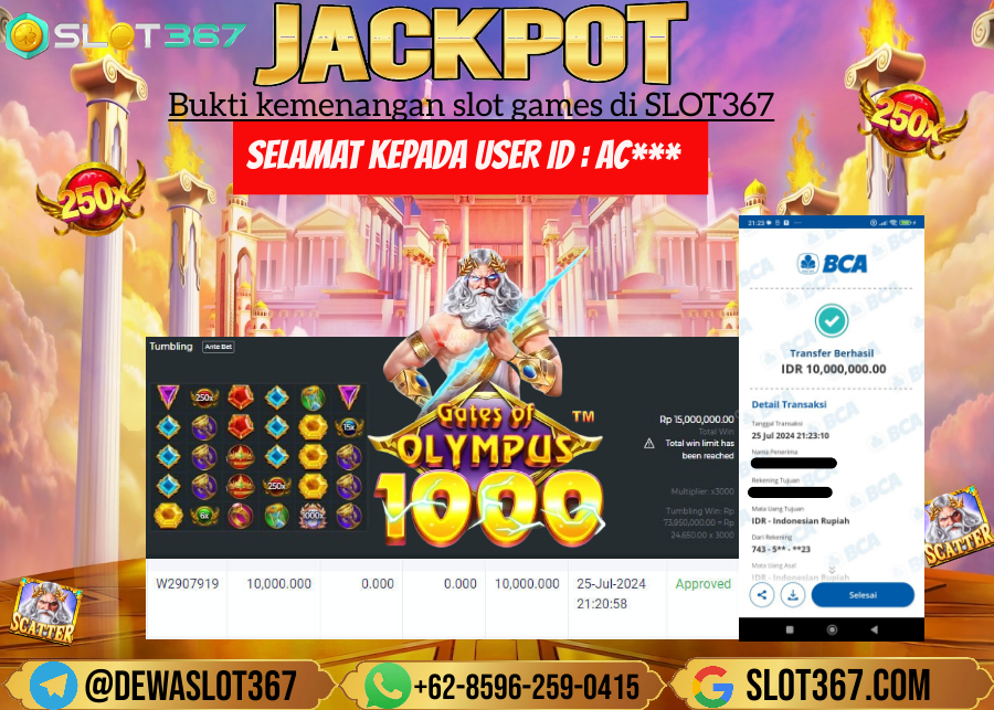 SLOT367 JACKPOT SLOT GATES OF OLYMPUS Rp.10.000.000.,- LUNNASS