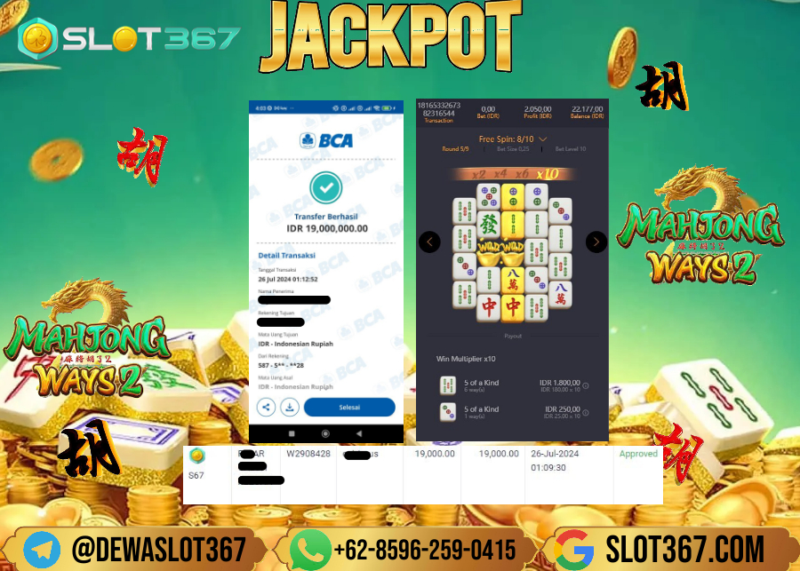 SLOT367 JACKPOT SLOT MAHYONG WAYS 2 Rp.19.000.000.,- LUNAS