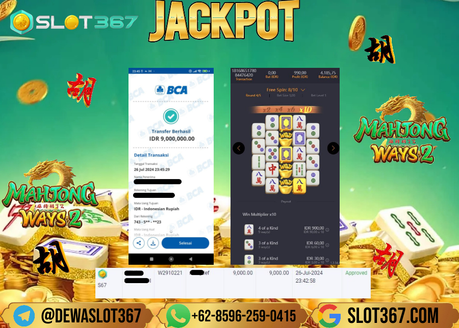 SLOT367 JACKPOT SLOT MAHYONG WAYS 2 Rp.9.000.000.,- LUNAS