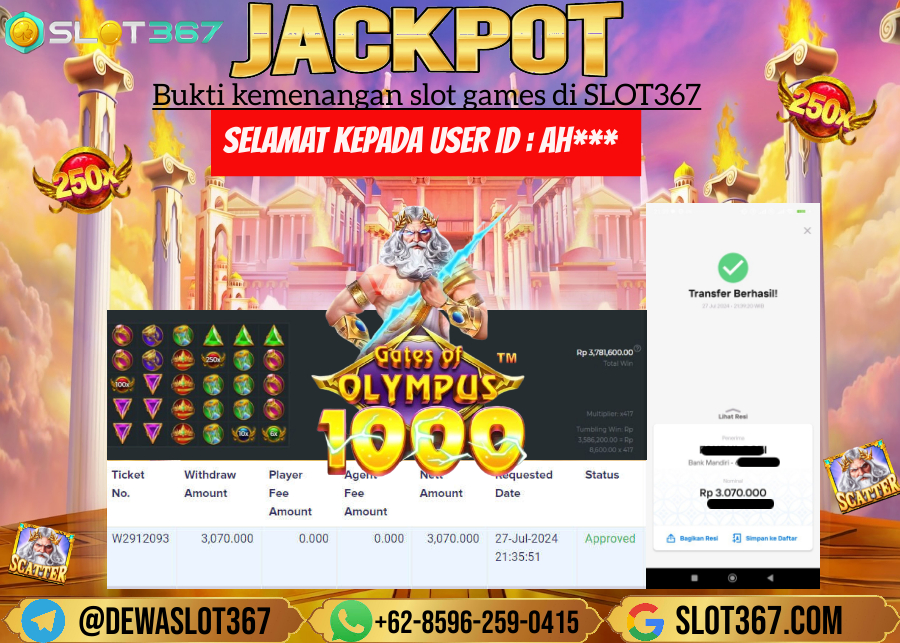 SLOT367 JACKPOT SLOT GATES OF OLYMPUS Rp.3.070.000.,- LUNAS