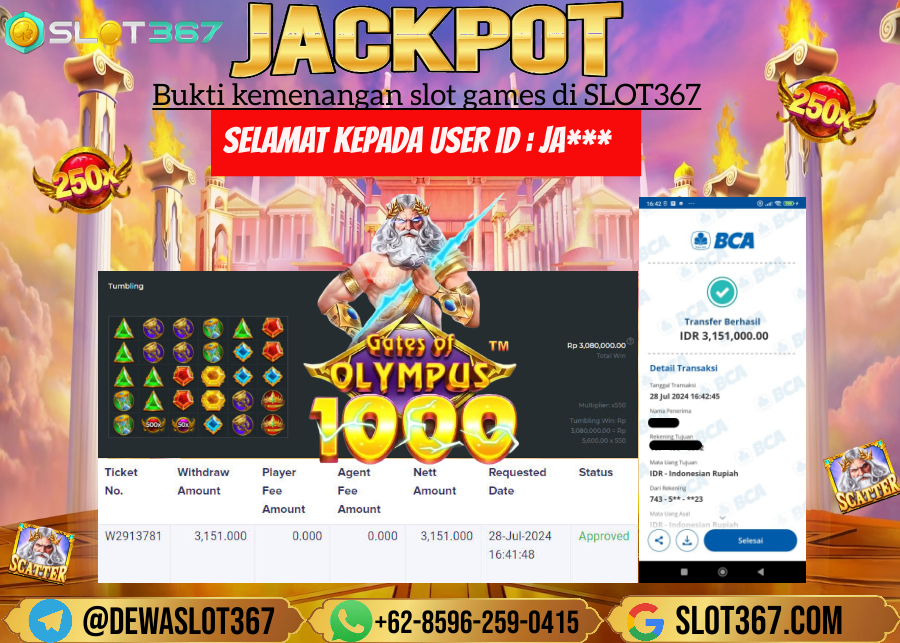 SLOT367 JACKPOT SLOT GATES OF OLYMPUS Rp.3.151.000.,- LUNAS