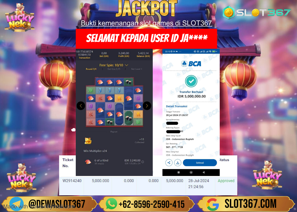 SLOT367 JACKPOT SLOT LUCKY NEKO Rp,5.000.000.,- LUNASSS