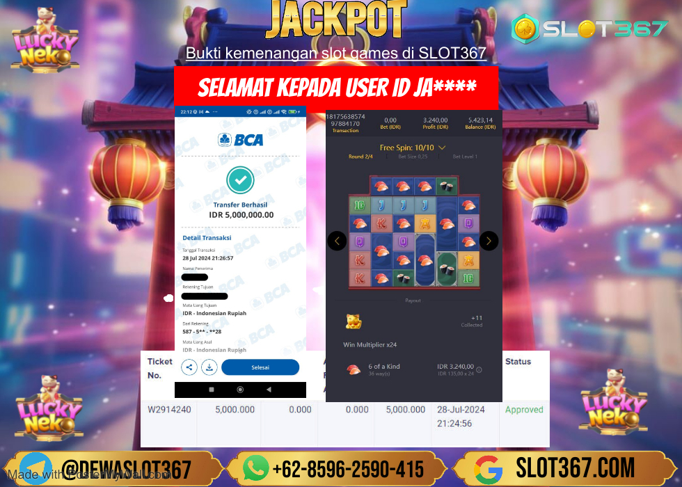 SLOT367 JACKPOT SLOT LUCKY NEKO Rp.5.000.000.,- LUUNAS