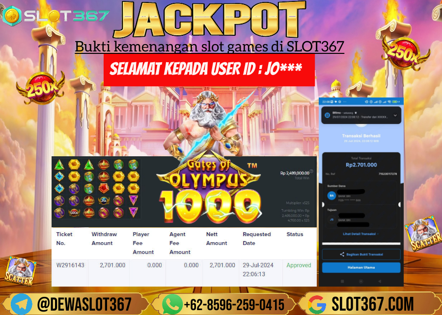 SLOT367 JACKPOT SLOT GATES OF OLYMPUS Rp.2.701.000.,- LUNAS