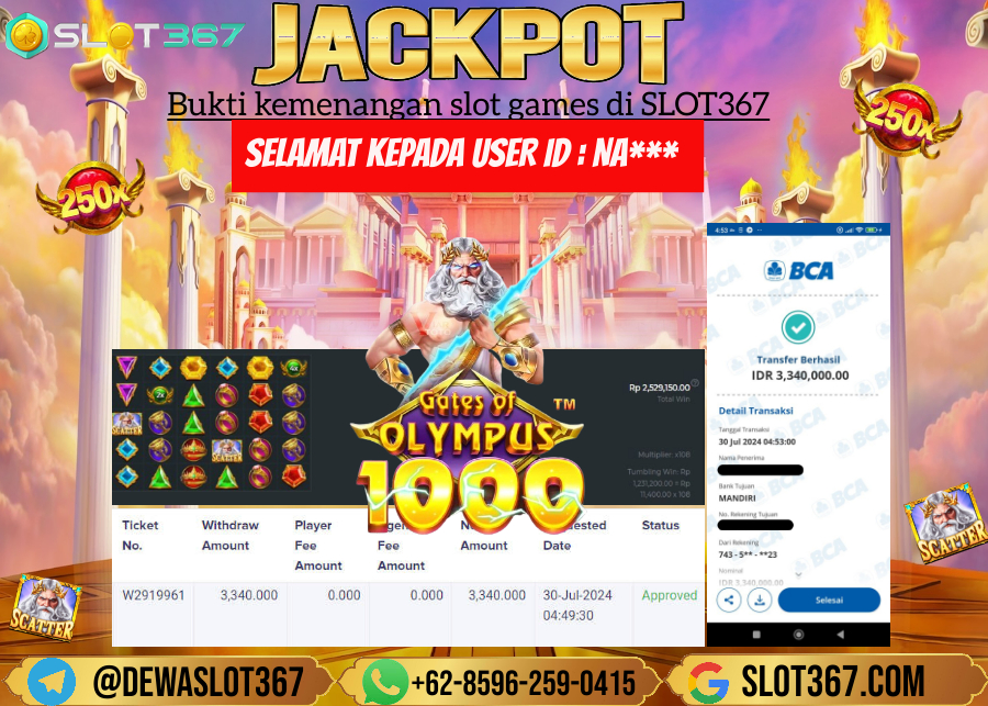 SLOT367 JACKPOT SLOT GATES OF OLYMPUS Rp.3.340.000.,- LUNAS