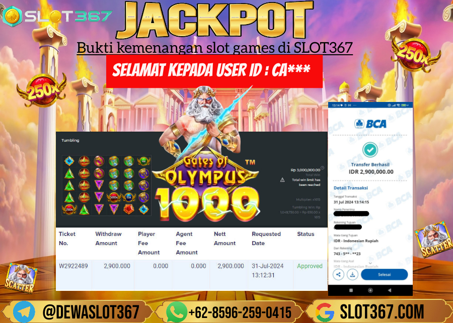 SLOT367 JACKPOT SLOT GATES OF OLYMPUS Rp.3.000.000.,- LUNAS