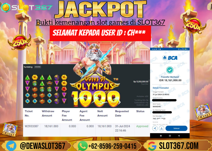 SLOT367 JACKPOT SLOT GATES OF OLYMPUS Rp.18.161.000.,- LUNAS