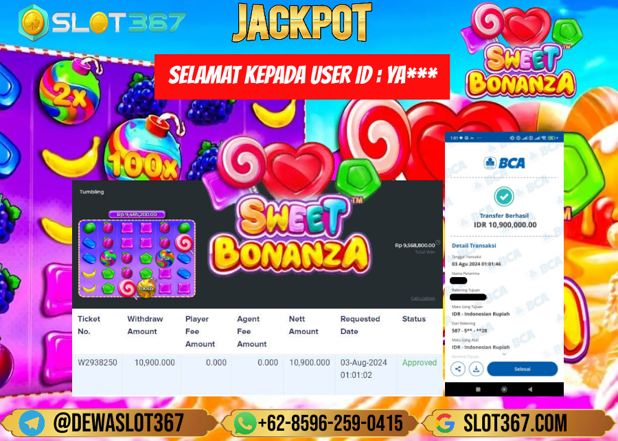 SLOT367 JACKPOT SLOT SWEET BONANZA Rp.10.900.000.,- LUNAS