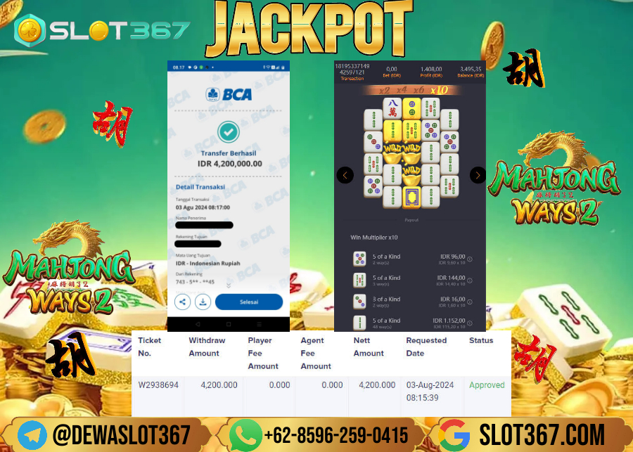 SLOT367 JACKPOT SLOT MAHYONG WAYS 2 Rp.4.200.000.,- LUNAS