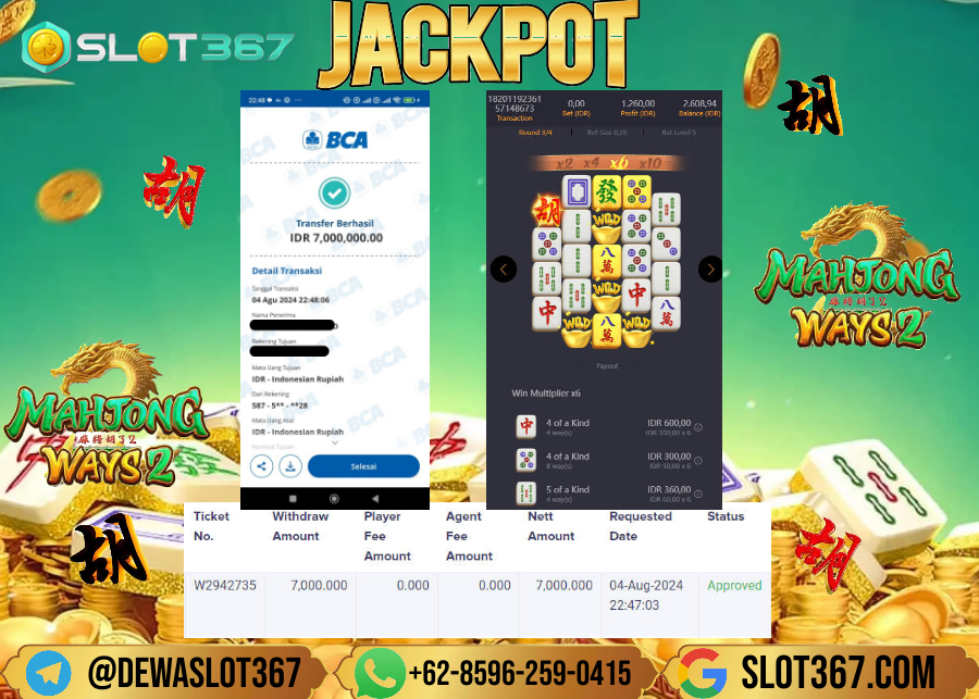 SLOT367 JACKPOT SLOT MAHYONG WAYS 2 Rp.7.000.000.,- LUNAS