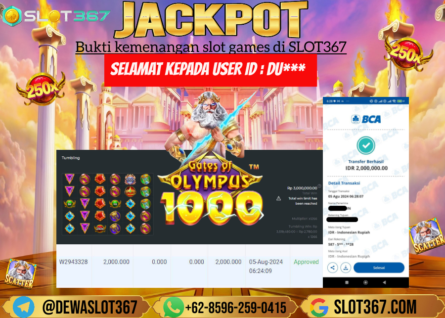 SLOT367 JACKPOT SLOT GATES OF OLYMPUS Rp.2.000.000.,- LUNAS