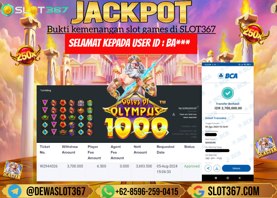 SLOT367 JACKPOT SLOT GATES OF OLYMPUS Rp.3.700.000.,- LUNAS