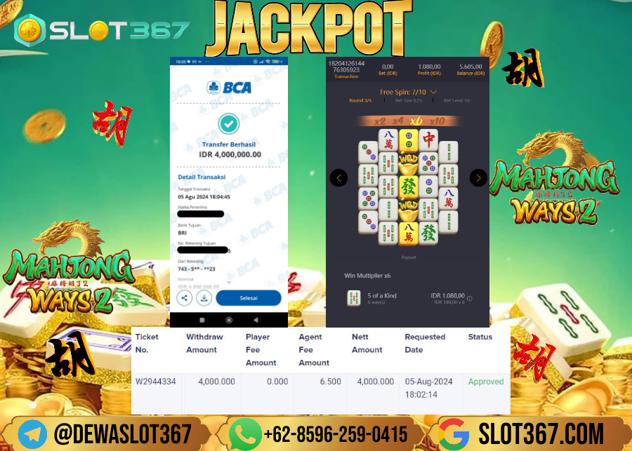 SLOT367 JACKPOT SLOT MAHYONG WAYS 2 Rp.4.000.000.,- LUNASS