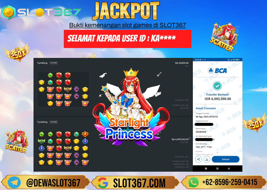 SLOT367 JACKPOT SLOT STARLIGHT PRINCESS Rp.6.100.000.,- LUNAS