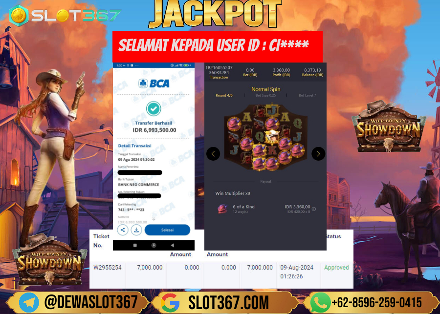 SLOT367 JACKPOT SLOT WILD BOUNTY SHOWDOWN Rp.7.000.000.,- LUNAS