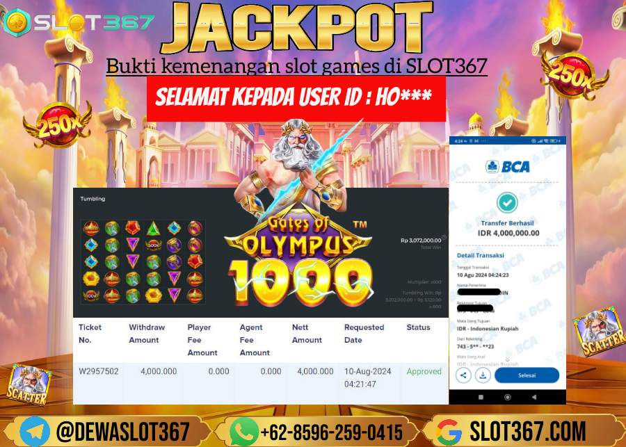 SLOT367 JACKPOT SLOT GATES OF OLYMPUS Rp.4.000.000.,- LUNNAS