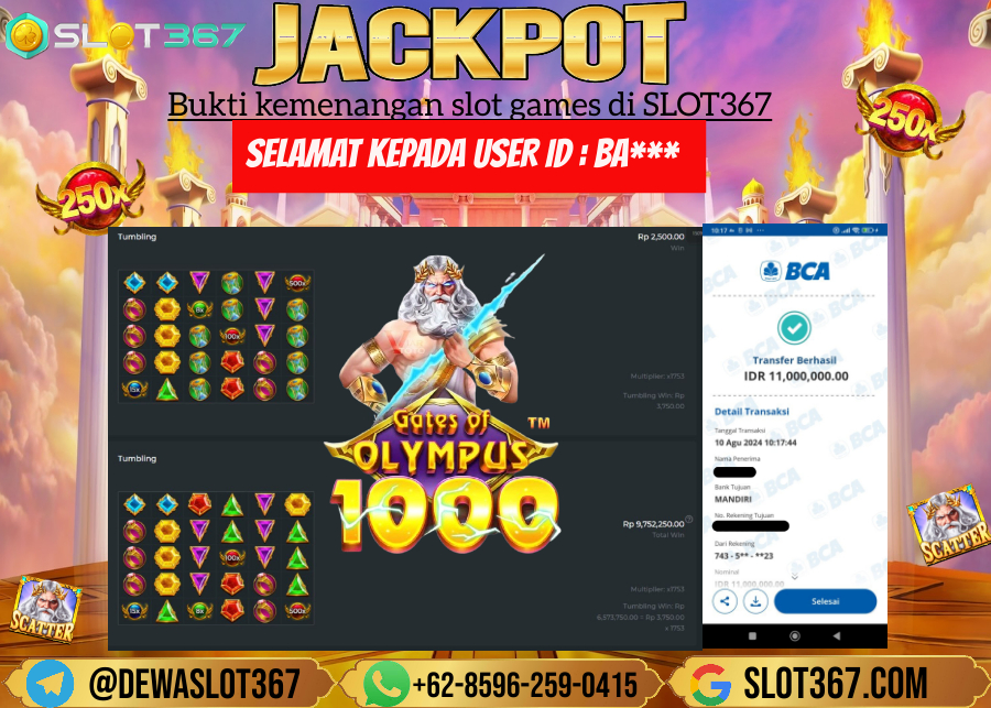 SLOT367 JACKPOT SLOT GATES OF OLYMPUS Rp.11.000.000.,- LUNAS