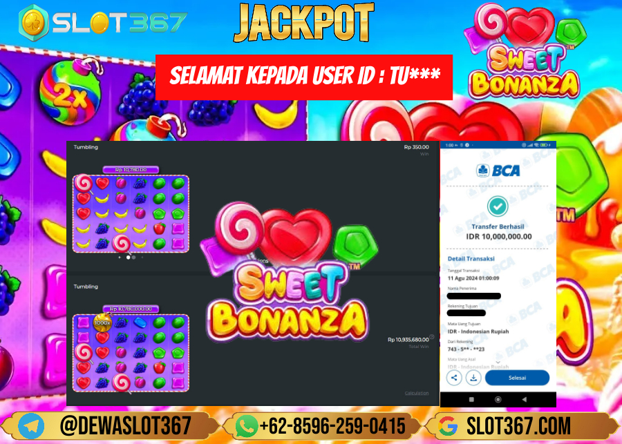 SLOT367 JACKPOT SLOT SWEET BONANZA Rp.10.000.000.,- LUNAS