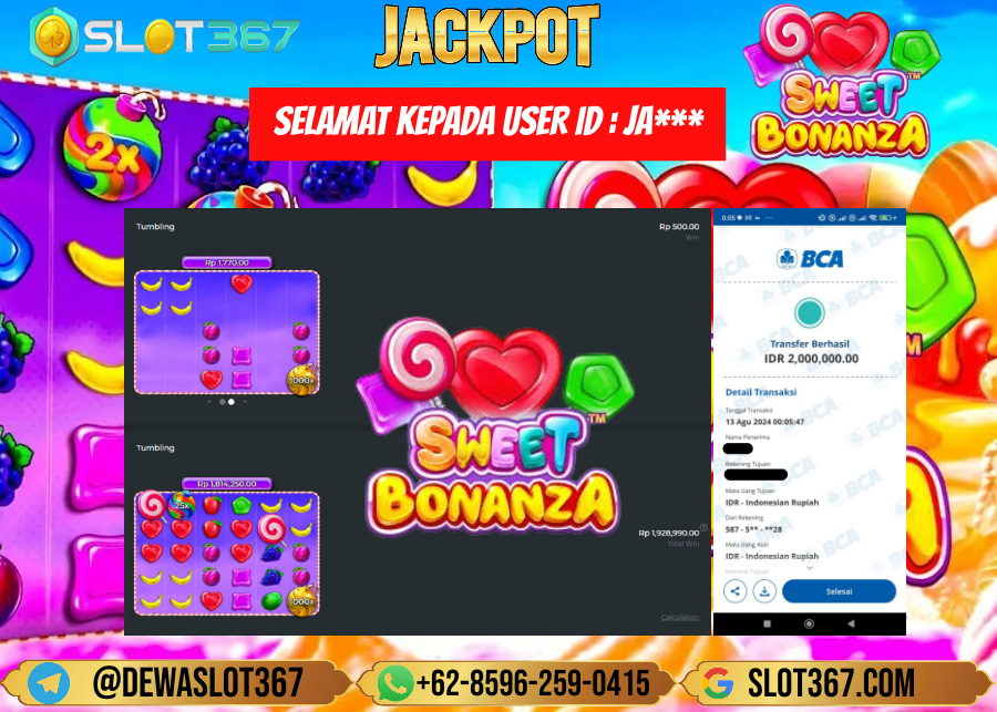 SLOT367 JACKPOT SLOT SWEET BONANZA Rp.2.000.000.,- LUNNAS