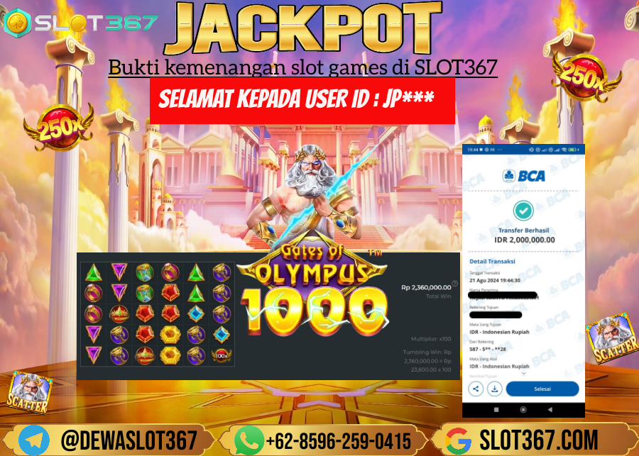 SLOT367 JACKPOT SLOT GATES OF OLYMPUS Rp.2.000.000.,- LUNASS