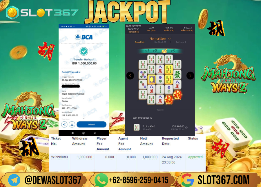 SLOT367 JACKPOT SLOT MAHYONG WAYS 2 Rp.1.000.000.,- LUNASS