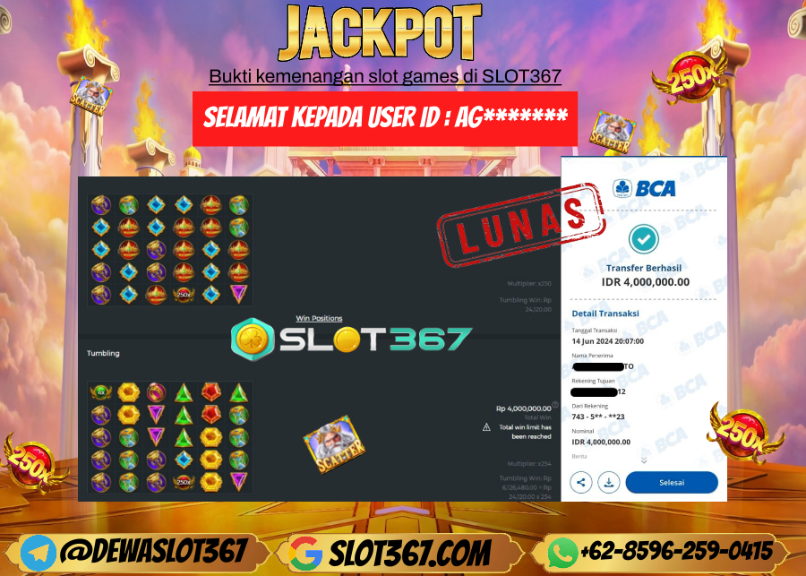 SLOT367 JACKPOT SLOT GATES OF OLYMPUS Rp.4.000.000.,- LUNAS