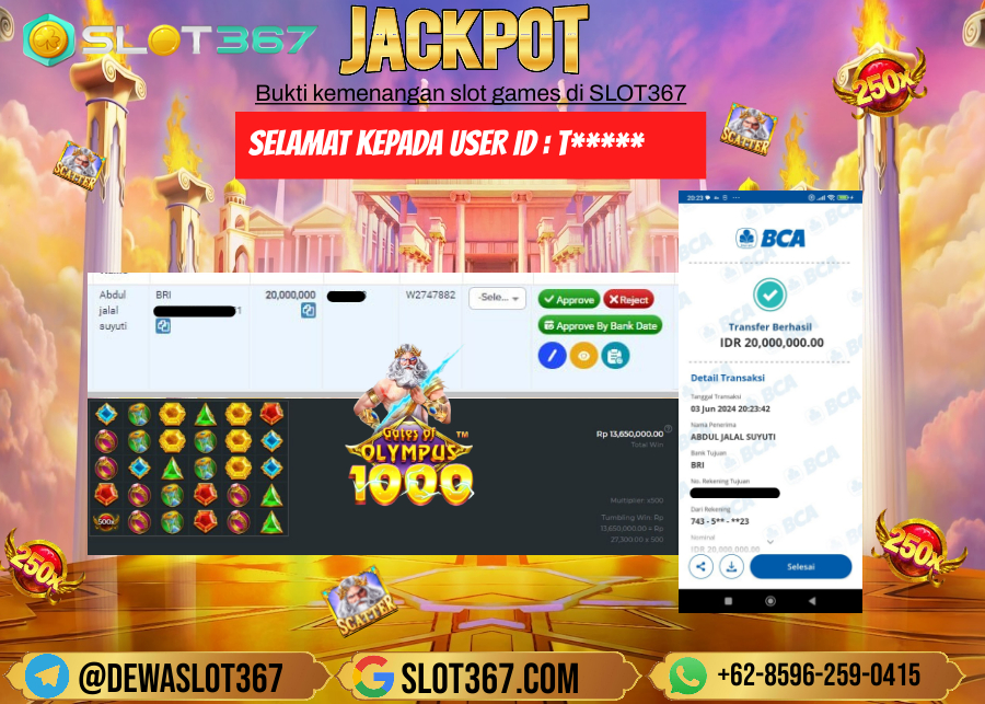 SLOT367 JACKPOT SLOT GATES OF OLYMPUS Rp.20.000.000.,- LUNAS