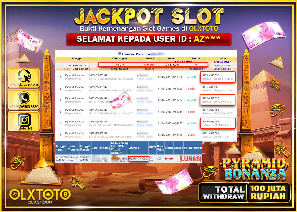 SLOT367 JACKPOT SLOT PYRAMID BONANZA Rp.100.174.000.,- LUNAS