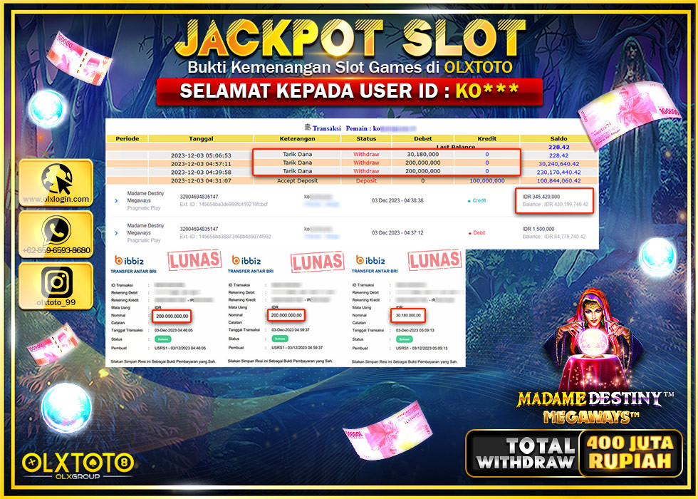 SLOT367  JACKPOT SLOT MADAME DESTINY MEGAWAYS Rp.430.180.000.,- LUNAS36587